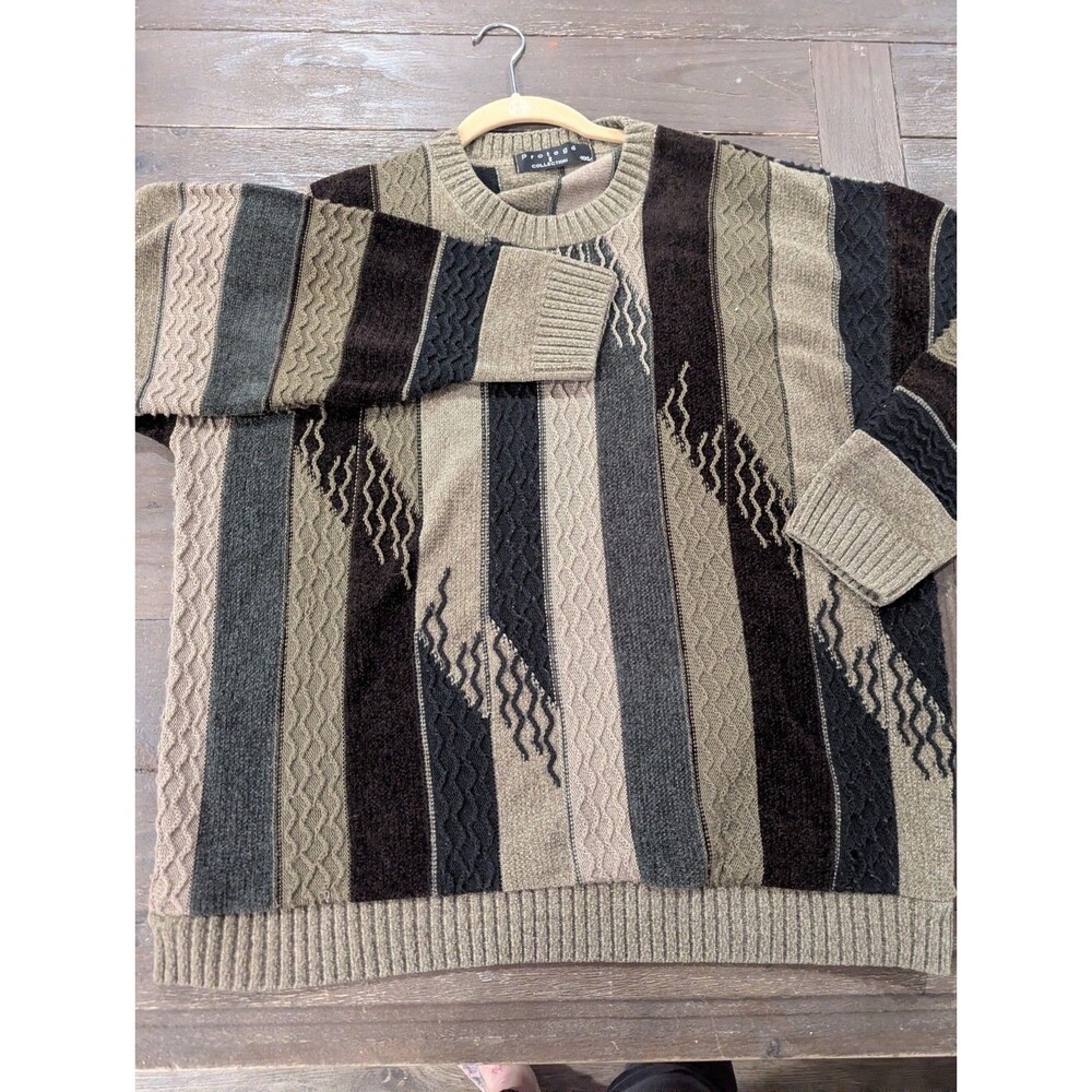 Vtg 3D‎ 90s Protege Coogi Style Knit Sweater Biggie Boxy Wide 2X XXL 30x28.5